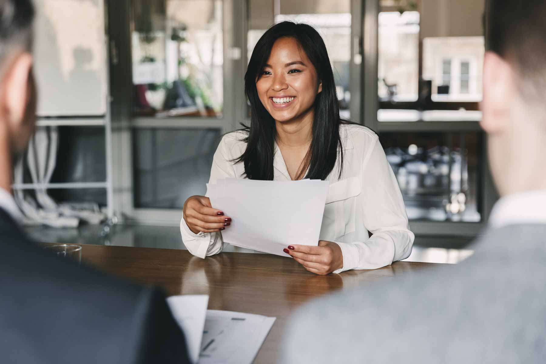Young woman at job interview