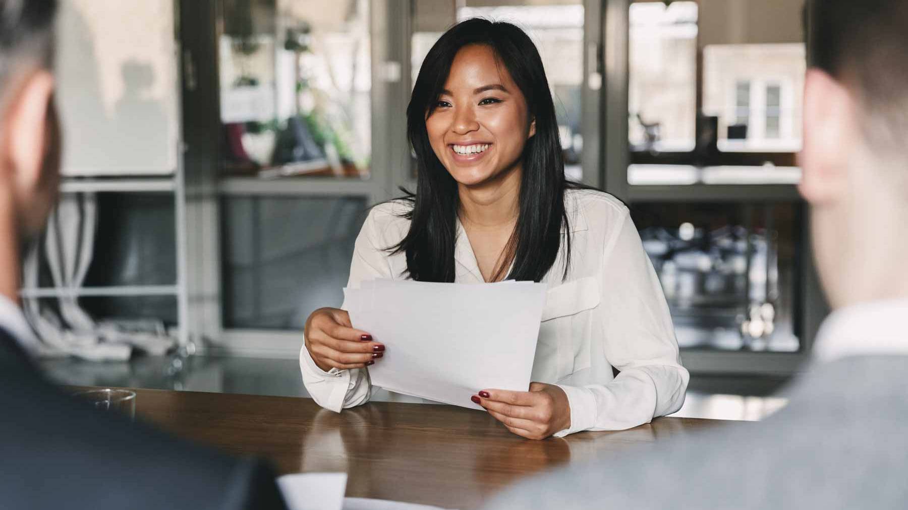 Young woman at a professional interview