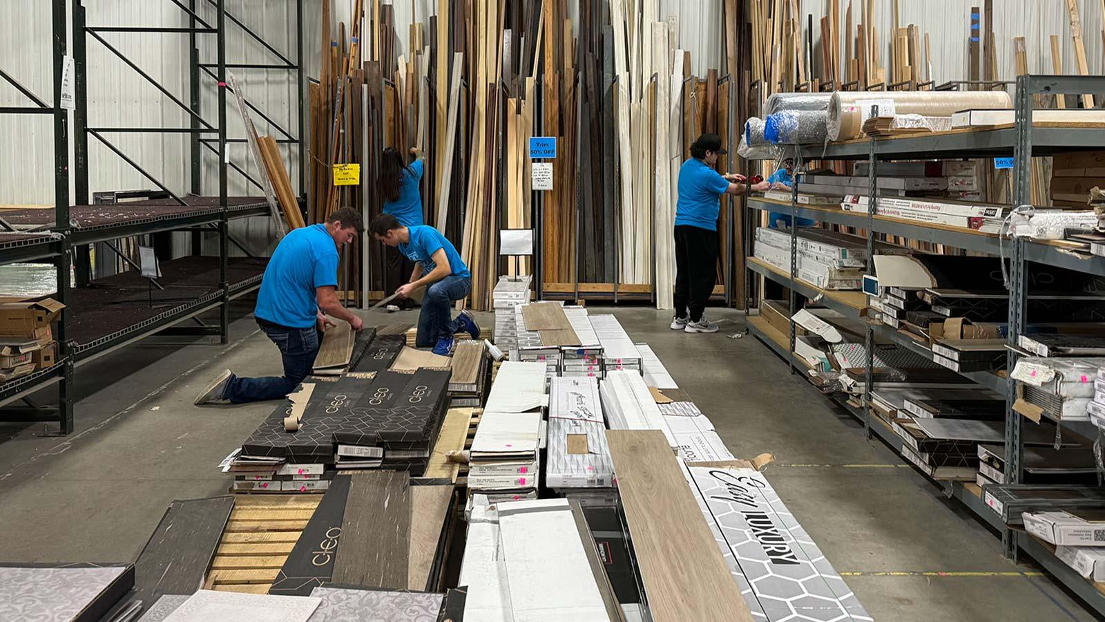 Students sorting building materials