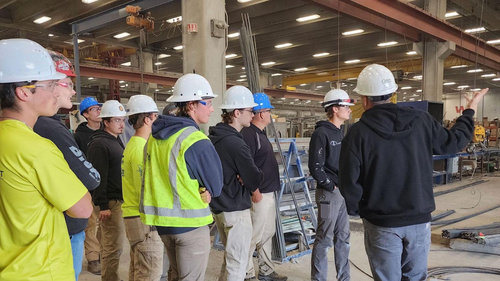 Gage Brothers The Civil Construction class at Southeast Technical College visited Gage Brothers the first week of October to learn about cutting-edge construction techniques. Gage Brothers is a leading construction company in Sioux Falls that works on “building communities and the structures that make up the places people visit, learn, work and play. We manufacture precast concrete that takes on many shapes and forms to structurally support buildings or give them a beautiful exterior facade.” During their visit, the Civil Construction class learned about techniques for forming post and pretensioned concrete, precast construction, bridge beams and columns.