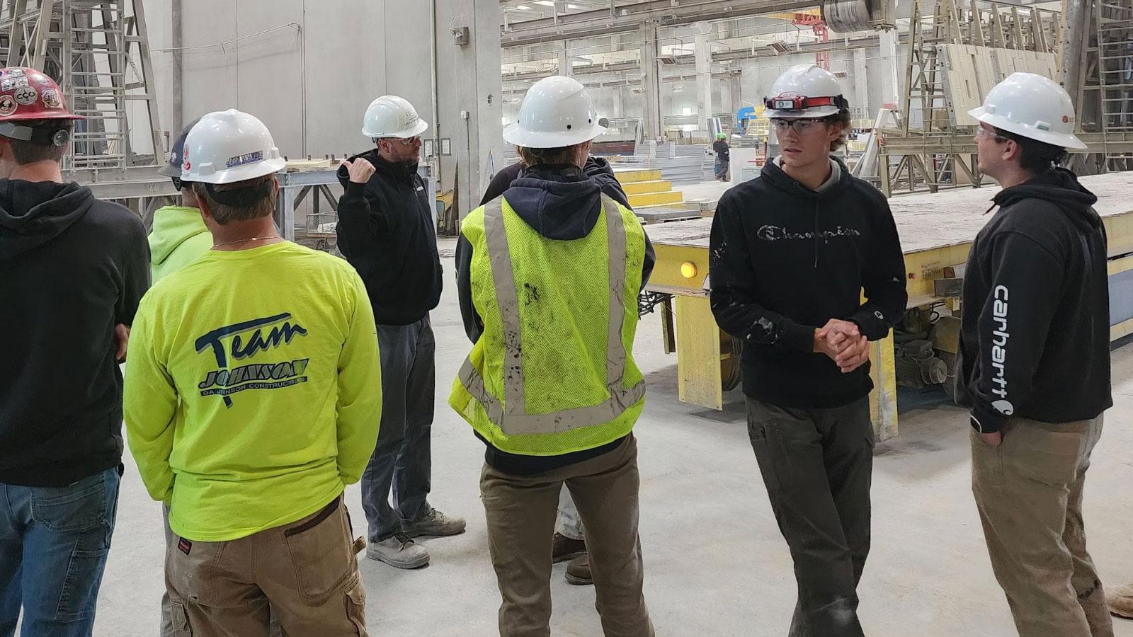 Gage Brothers 8 The Civil Construction class at Southeast Technical College visited Gage Brothers the first week of October to learn about cutting-edge construction techniques. Gage Brothers is a leading construction company in Sioux Falls that works on “building communities and the structures that make up the places people visit, learn, work and play. We manufacture precast concrete that takes on many shapes and forms to structurally support buildings or give them a beautiful exterior facade.” During their visit, the Civil Construction class learned about techniques for forming post and pretensioned concrete, precast construction, bridge beams and columns.