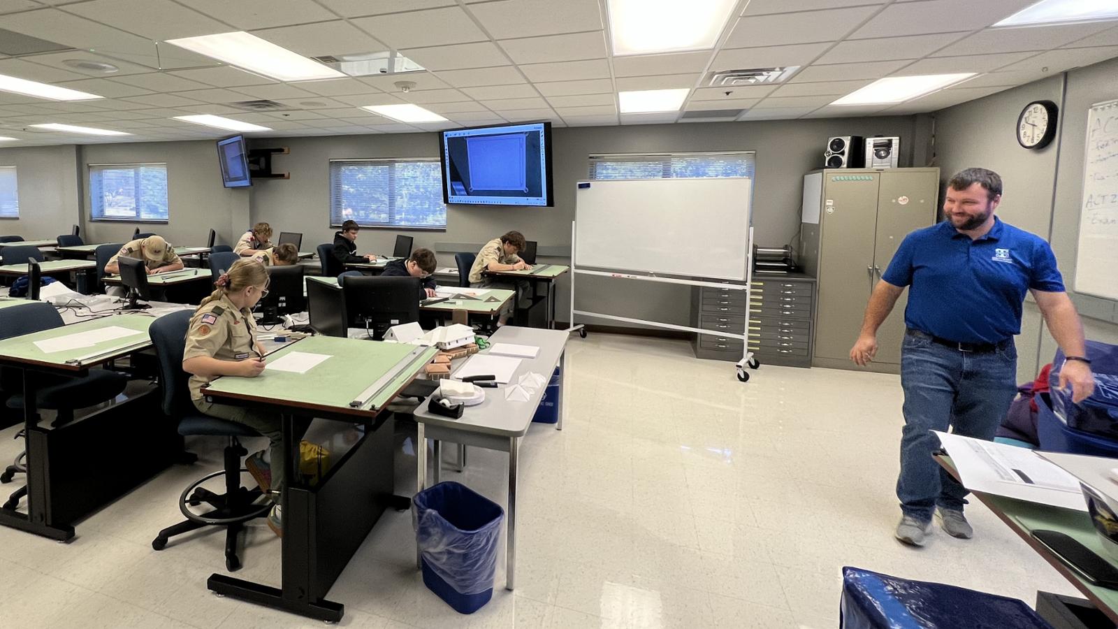Merit Badge Camp 2025 Scouts in a classroom