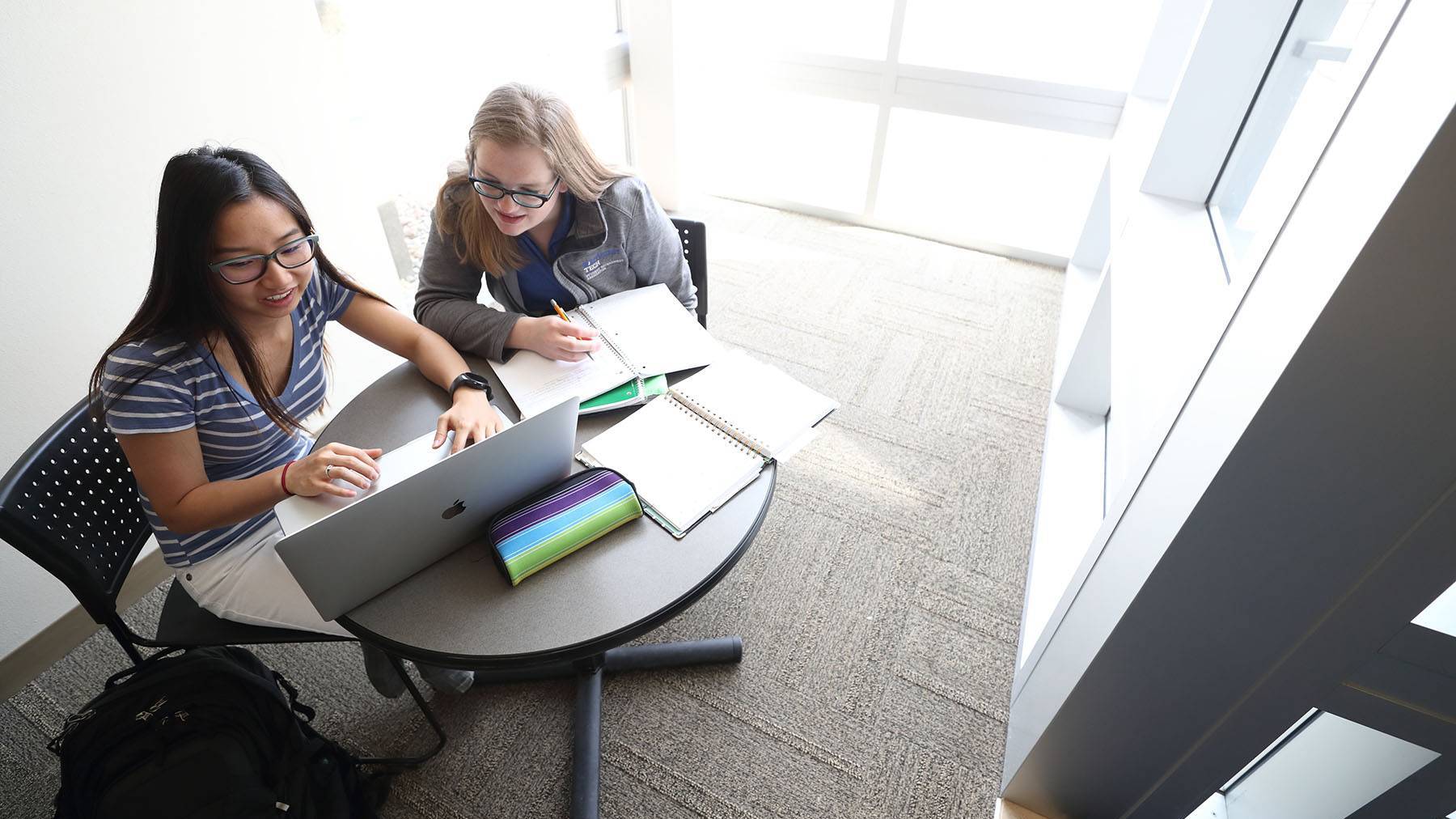 Two students in sunny study area