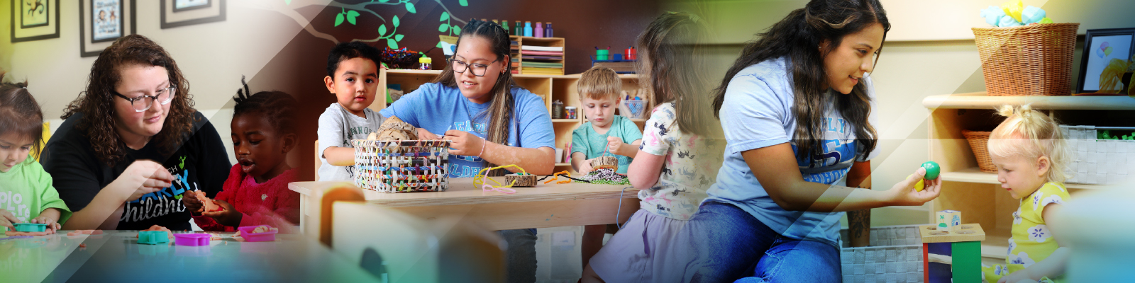 Group of students working in early childhood classroom and lab