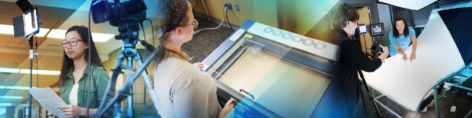 Media students interviewing, photographing products and creating cuts using one of the newest machines in the industry. 