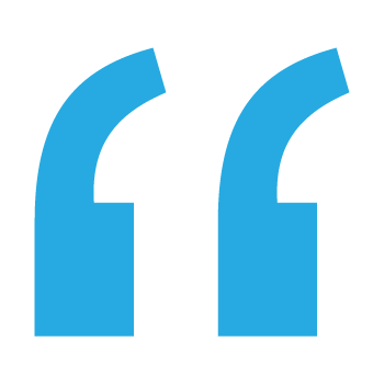 Quote mark graphic STC light blue quotemark on black background