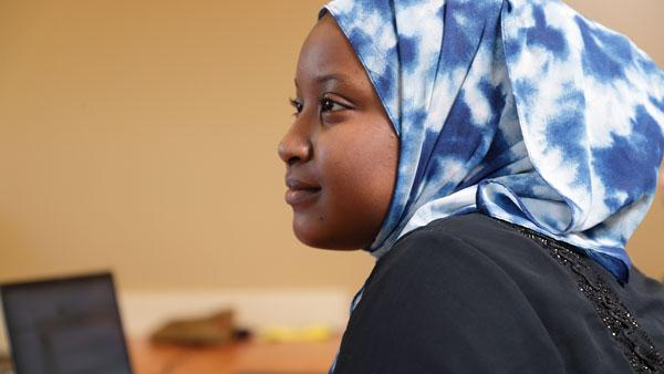 English Language Learners young woman wearing head scarf