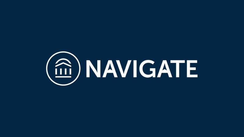 Navigate logo White navigate logo on blue background