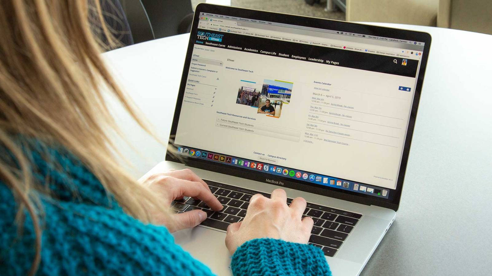 Female student using myTech to register