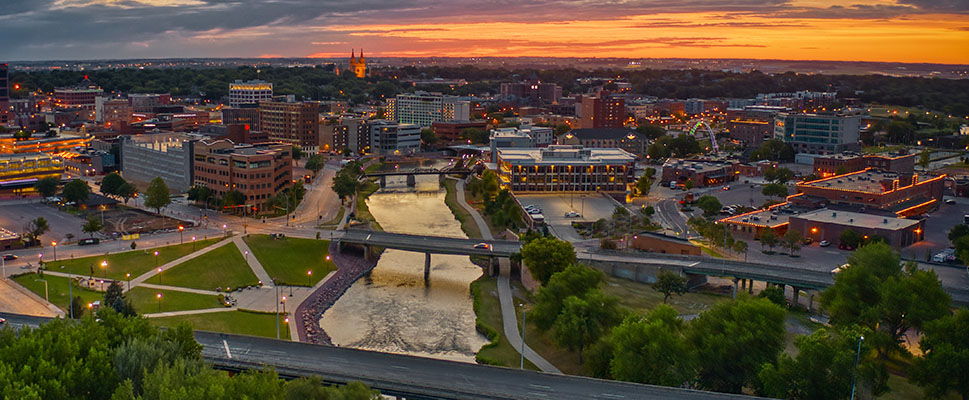 Sioux Falls skyline at sunset