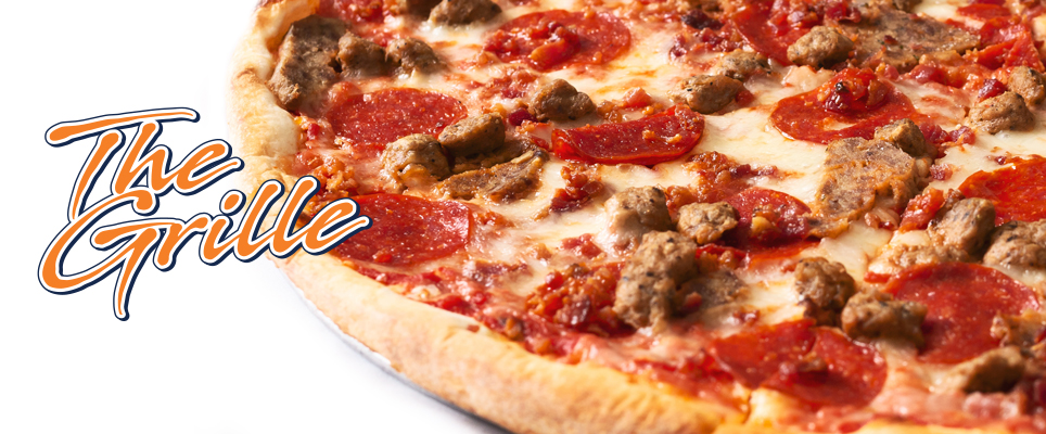 The Grille Logo with photo of pizza