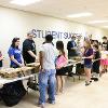 Students line up for pizza during SGA's Student Appreciation event. 
