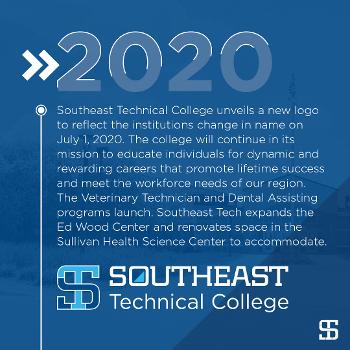 Southeast Technical College unveils a new logo to reflect the institutions change in name on July 1, 2020. The college will continue in its mission to educate individuals for dynamic and rewarding careers that promote lifetime success and meet the workforce needs of our region.
The Veterinary Technician and Dental Assisting programs launch. Southeast Tech expands the Ed Wood Center and renovates space in the Sullivan Health Science Center to accommodate.